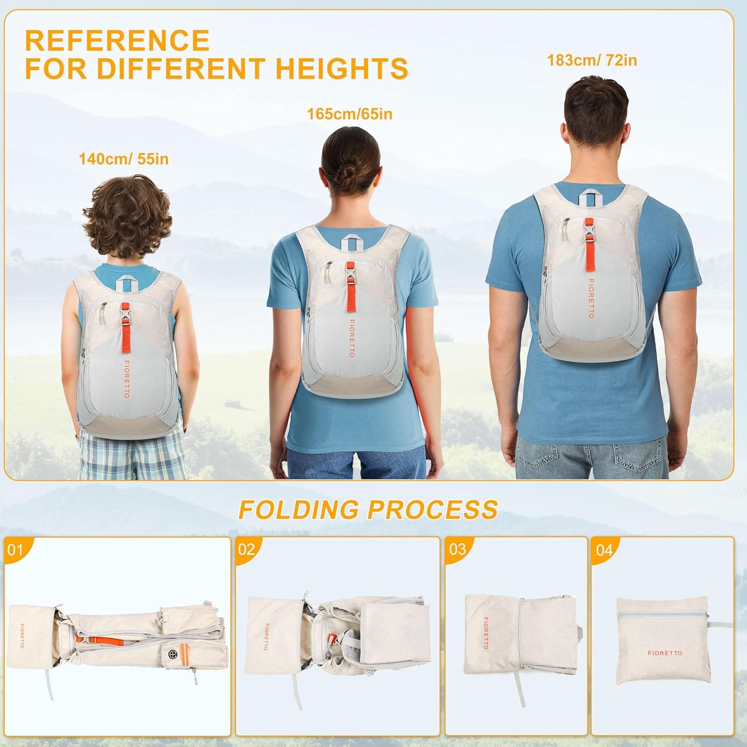 Mochila de Senderismo FIORETTO 15L Plegable Unisex Beige