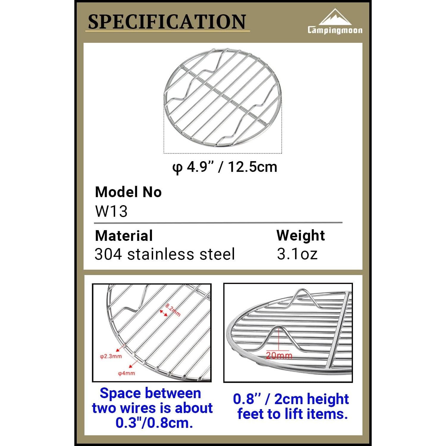 Rejilla de Cocina Campingmoon 12.5 cm Acero Inoxidable W13