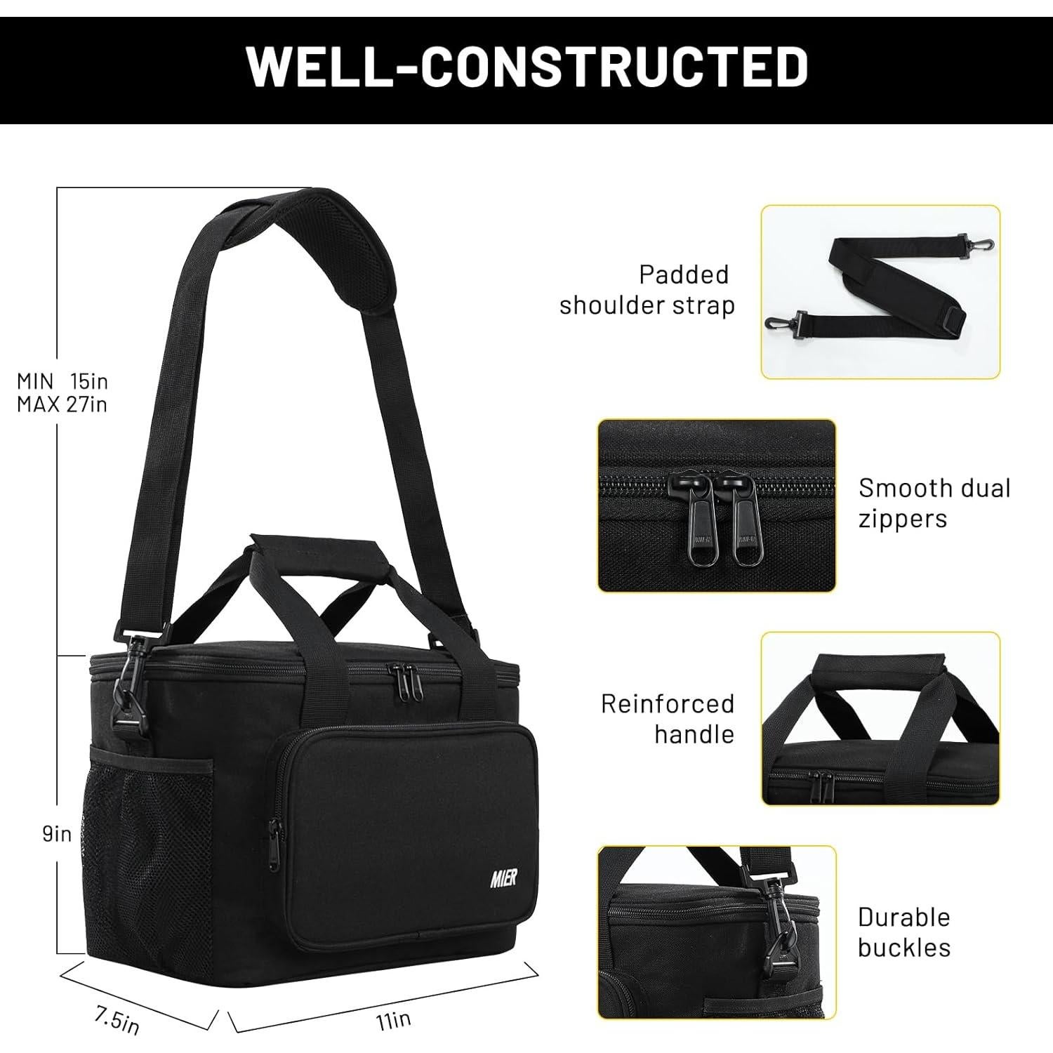 Caja de Almuerzo Aislada MIER 11L Negra para Trabajo y Picnic