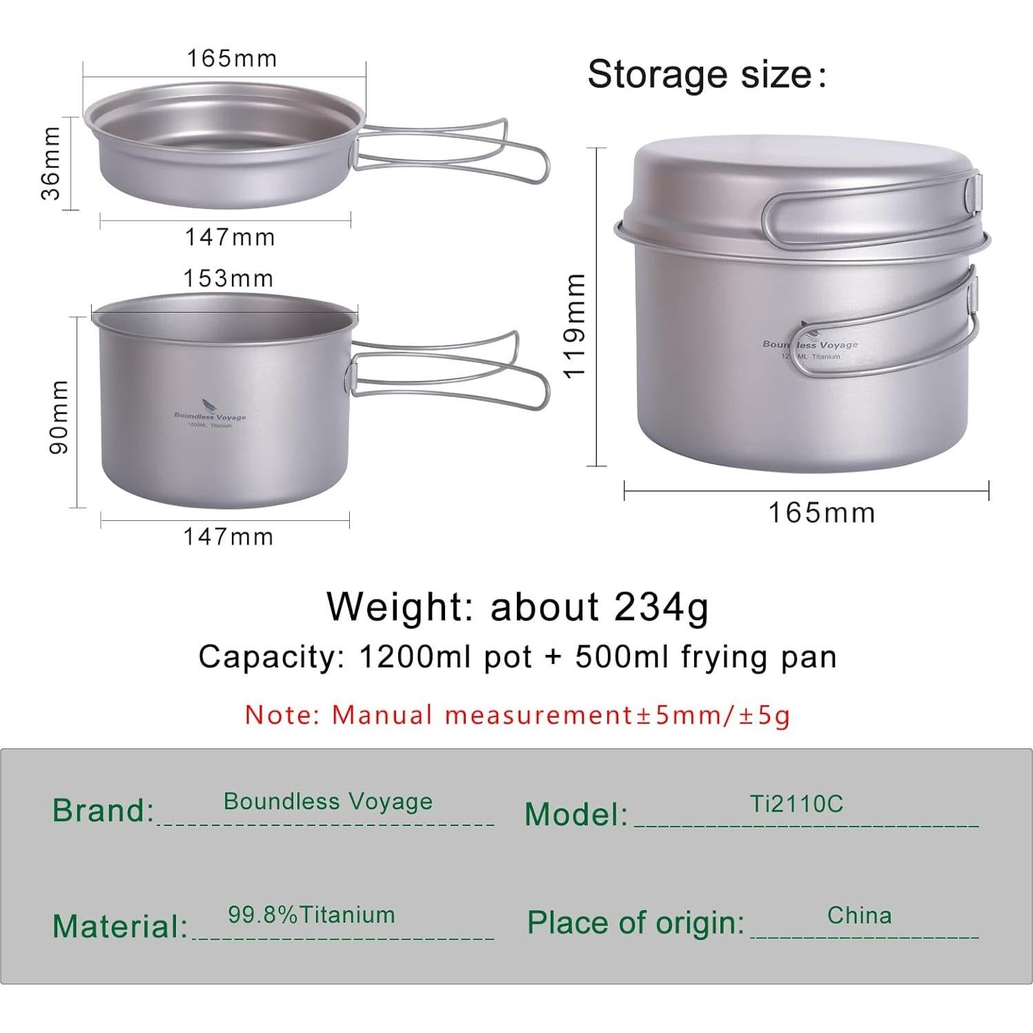 Juego de Olla y Sartén Titanio Boundless Voyage 1200ml y 500ml