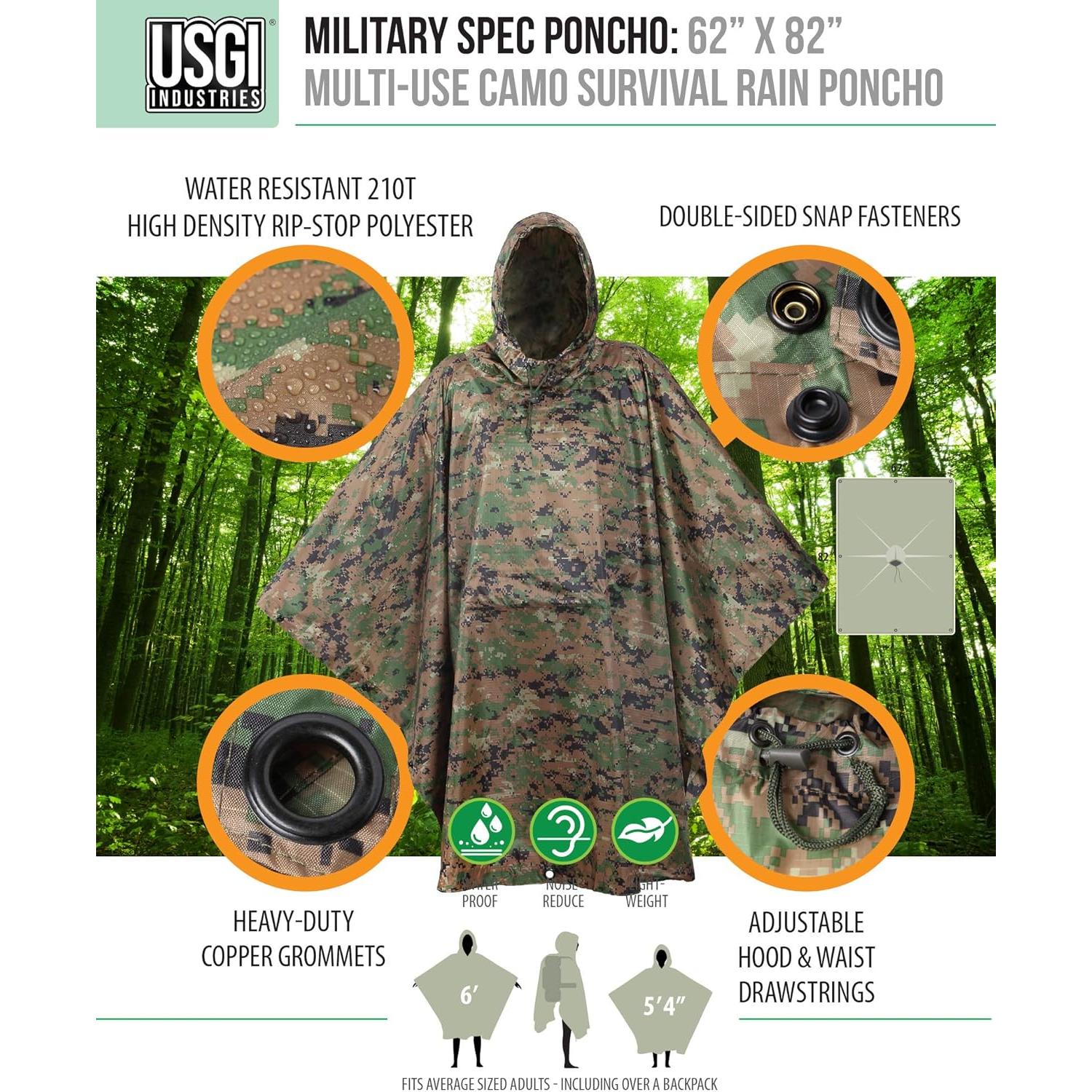 Poncho Militar Multiuso USGI Industries Camuflaje 157.5x208.3cm