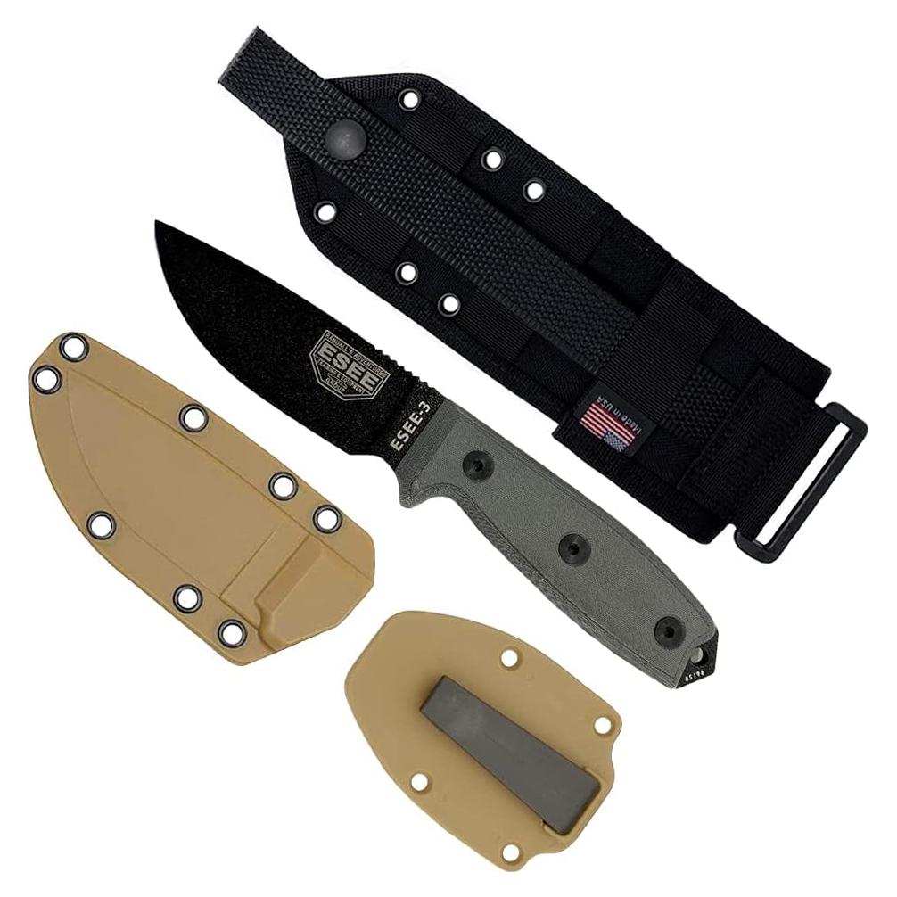 Cuchillo Fijo ESEE 3 con Funda Polimérica y Espalda MOLLE