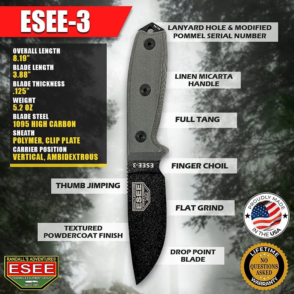Cuchillo Fijo ESEE 3 con Funda Polimérica y Espalda MOLLE
