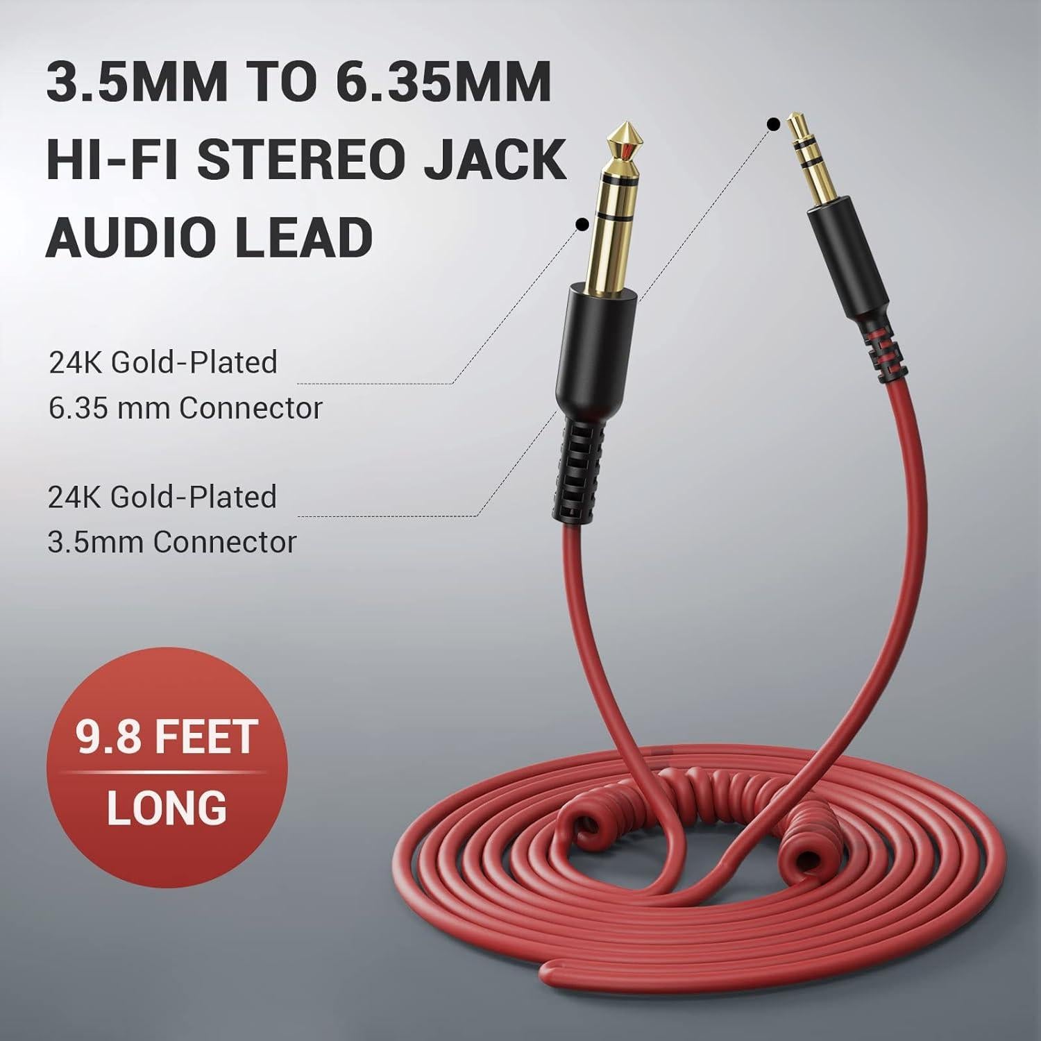Adaptador Estéreo OneOdio 6.35mm a 3.5mm 2m - Rojo