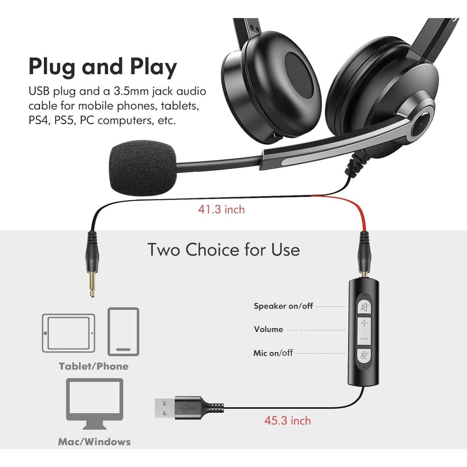 Auriculares USB Earbay C682 con micrófono y cancelación de ruido