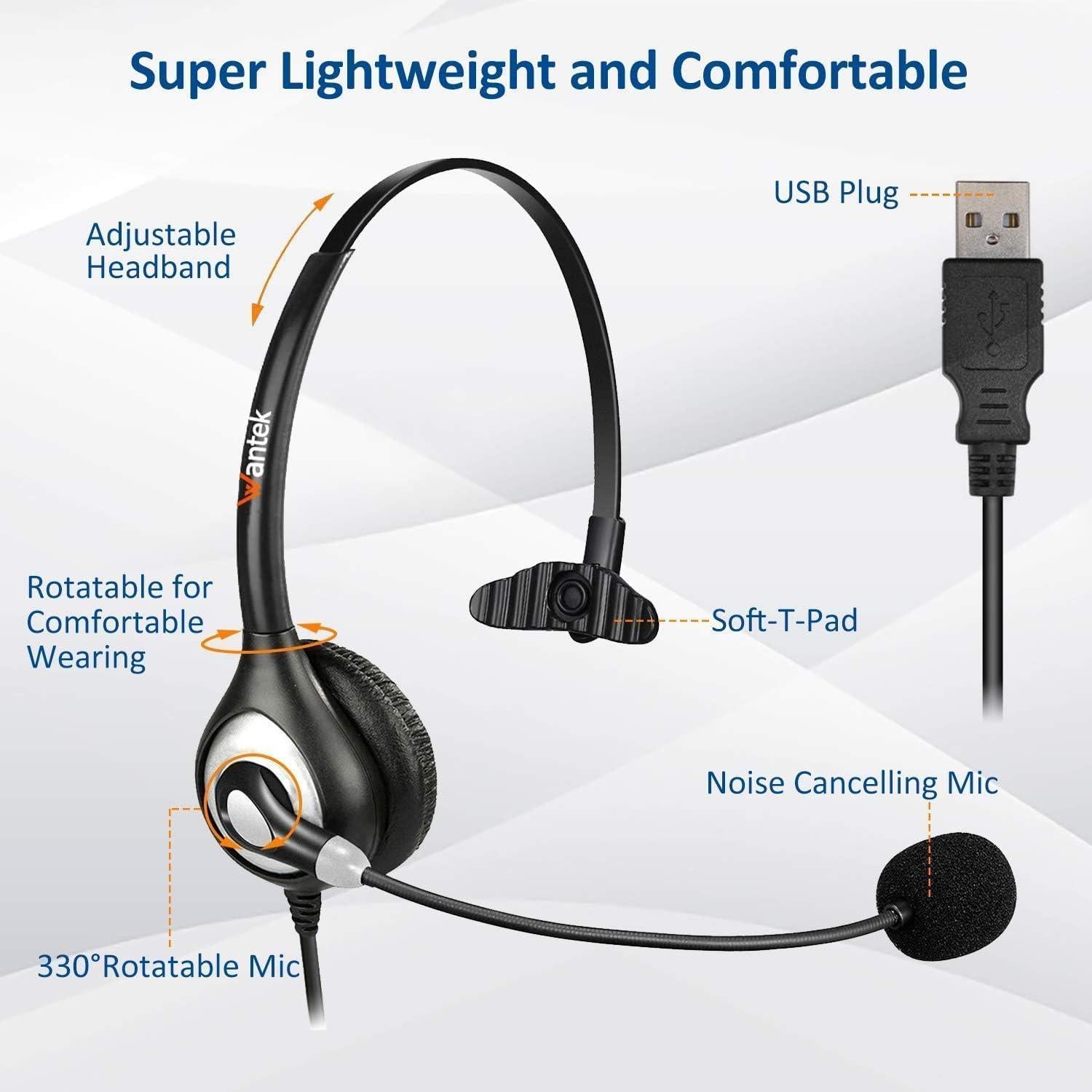 Auricular USB Wantek 602NUSB con micrófono cancelador de ruido