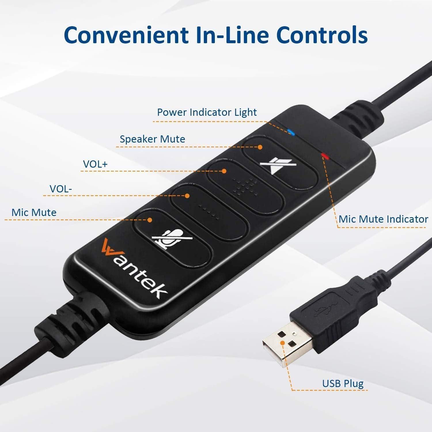 Auricular USB Wantek 602NUSB con micrófono cancelador de ruido