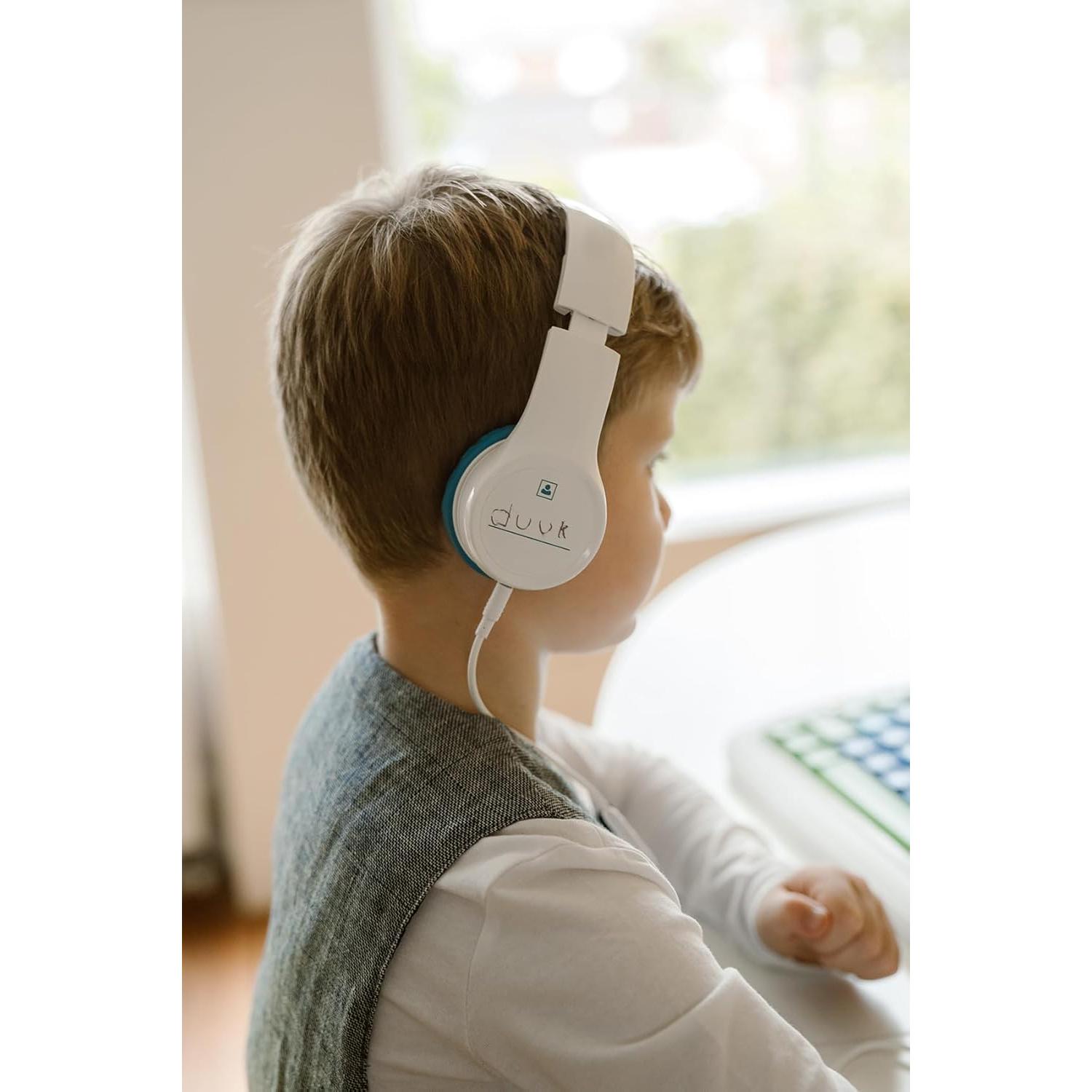 Clevy Kids Headphones Over-Ear USB-C & 3.5mm Jack Wired Headphones for iPad and Laptop - Tangle-Free Cord with HD Mic, 85dB Volume Limited, Girls-Boys Durable Carrying Case for Travel (Blue)