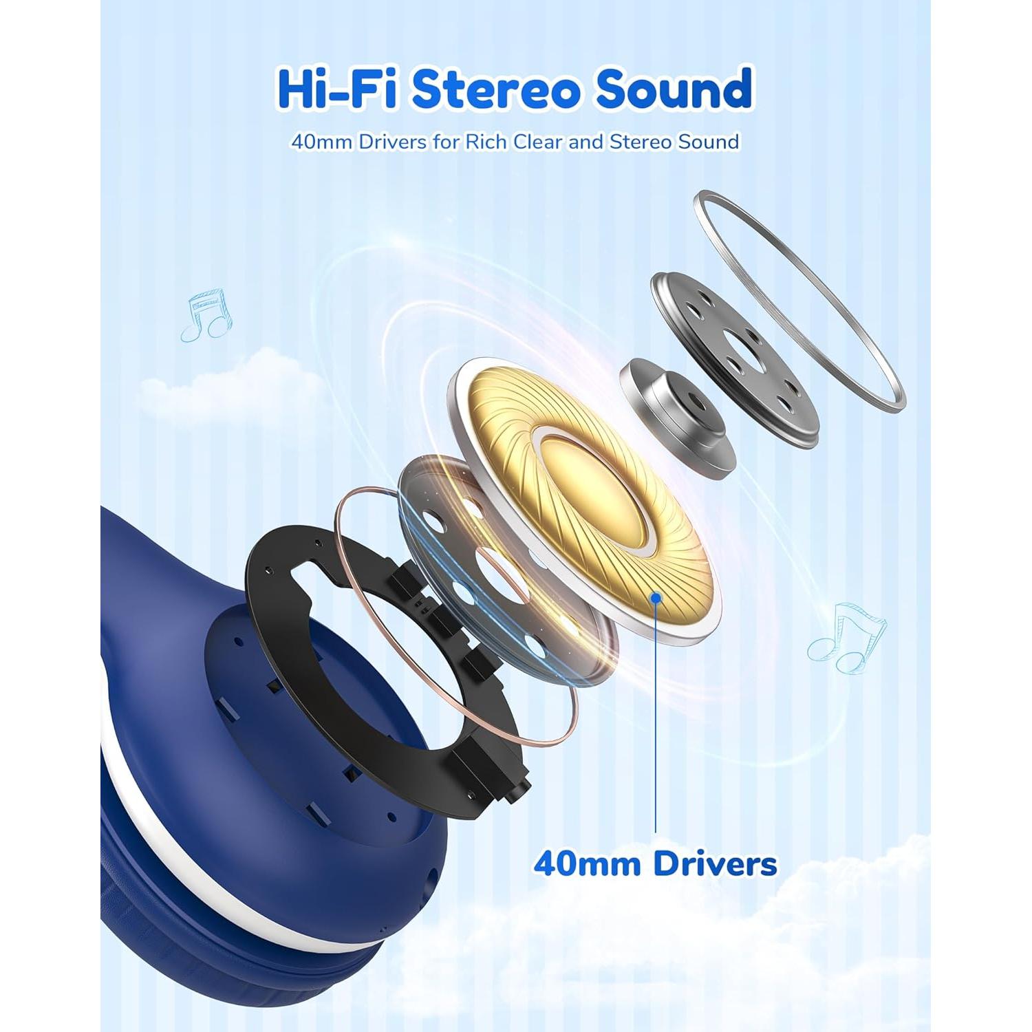 Auriculares Bluetooth EarFun K2 para Niños, 40H, Azul