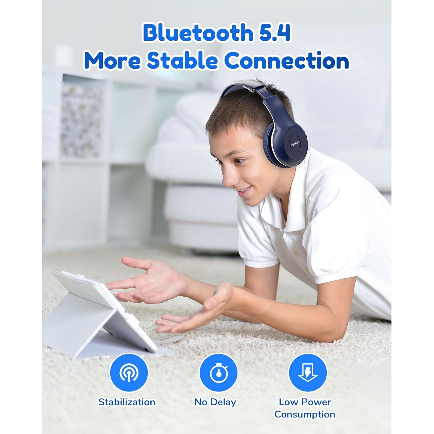 Auriculares Bluetooth EarFun K2 para Niños, 40H, Azul