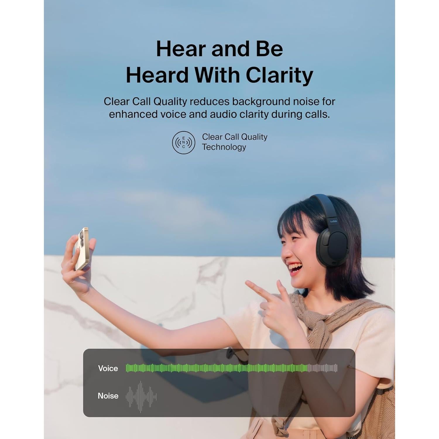 Belkin SoundForm Surround Bluetooth Over-Ear Headphones - Environmental Noise Cancelling Headphones - Wireless w/ 60H Playtime & Soft Ear Cups for iPhone, Galaxy, iPad, Travel, Home, or Office - Black