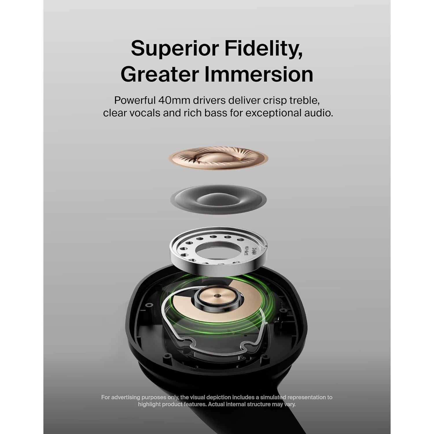 Belkin SoundForm Surround Bluetooth Over-Ear Headphones - Environmental Noise Cancelling Headphones - Wireless w/ 60H Playtime & Soft Ear Cups for iPhone, Galaxy, iPad, Travel, Home, or Office - Black