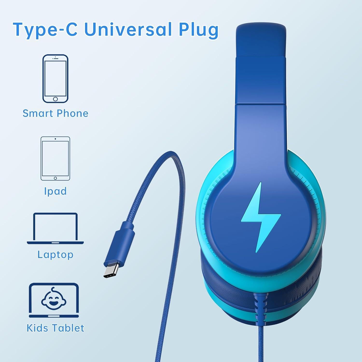 Auriculares con Cable USB-C Candy Bila BH03 para Niños Azul