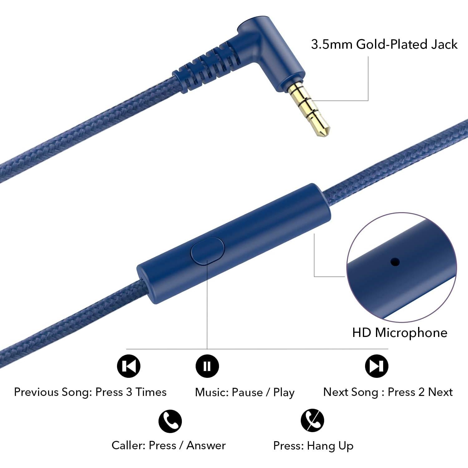 RORSOU K9 Kids Headphones with Microphone, Folding Stereo Bass Headset with 1.5M No-Tangle Cord for Children/Teens/School/Adults, Portable Wired Headphones for Smartphone Tablet Computer MP3/4 (Blue)