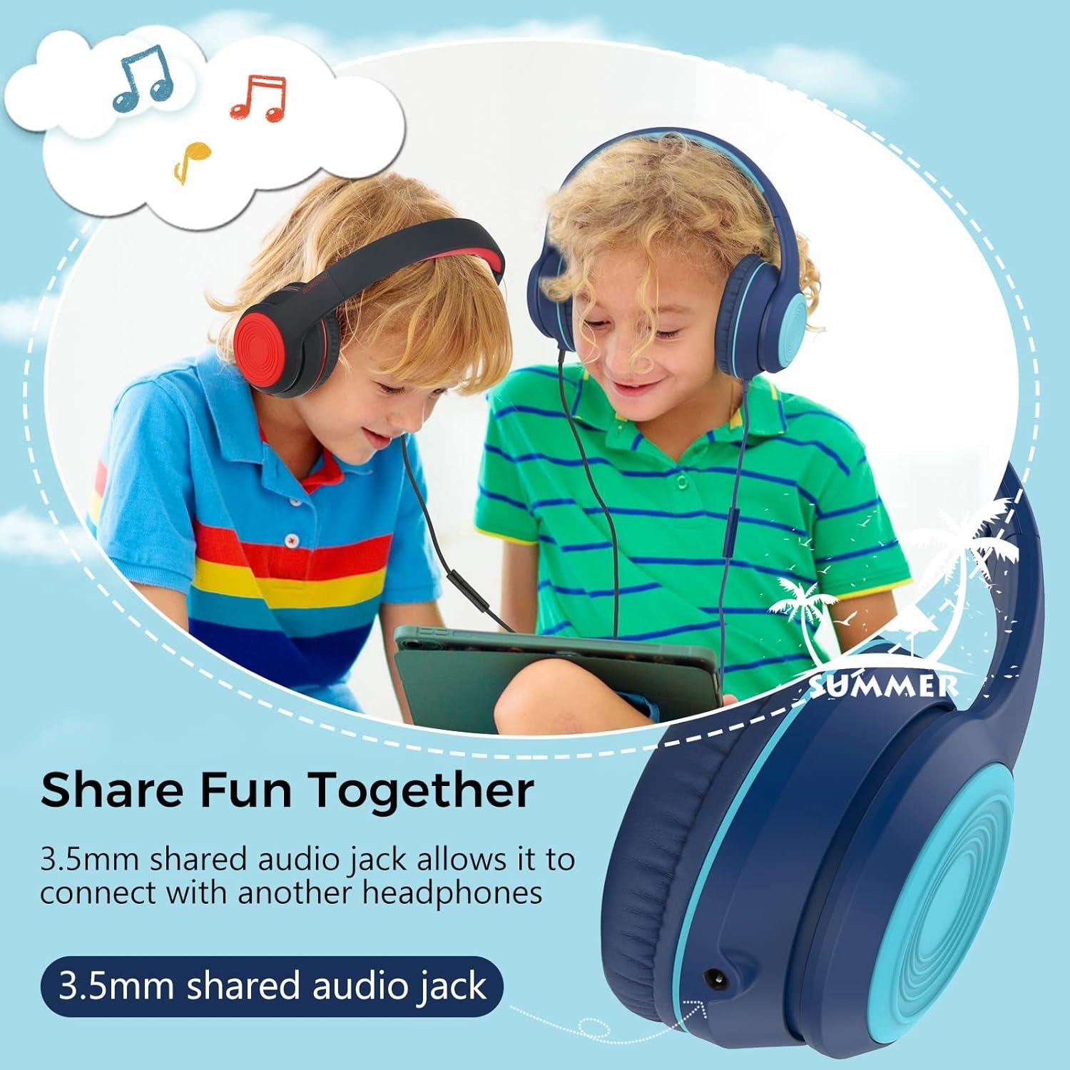 RORSOU K9 Kids Headphones with Microphone, Folding Stereo Bass Headset with 1.5M No-Tangle Cord for Children/Teens/School/Adults, Portable Wired Headphones for Smartphone Tablet Computer MP3/4 (Blue)