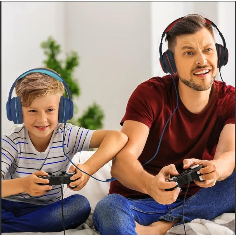 RORSOU K9 Kids Headphones with Microphone, Folding Stereo Bass Headset with 1.5M No-Tangle Cord for Children/Teens/School/Adults, Portable Wired Headphones for Smartphone Tablet Computer MP3/4 (Blue)