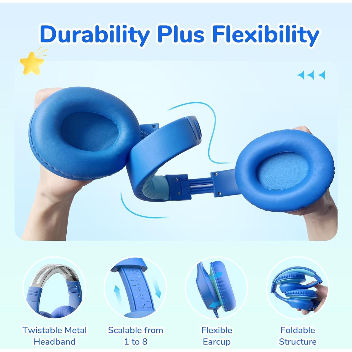 Auriculares EarFun K3 para Niños Azul, Sonido Estéreo HD, 85dB