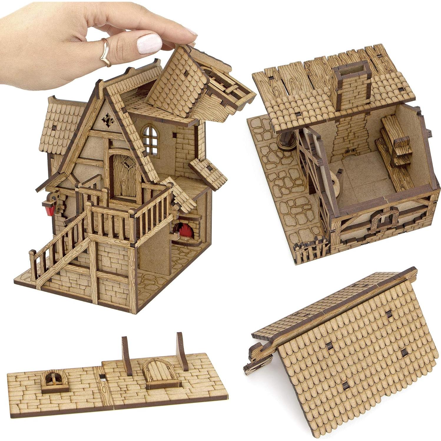 Terreno DND TowerRex Village 28mm para Warhammer y D&D