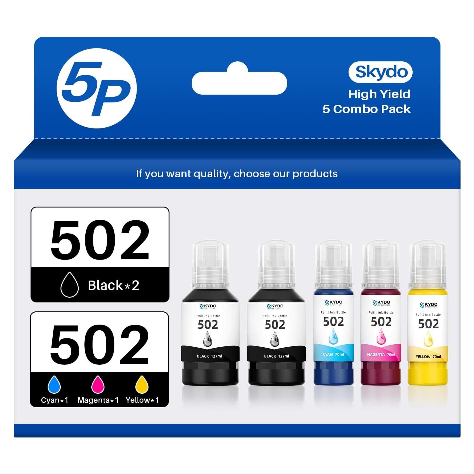 Botellas de Recarga de Tinta Compatible Skydo 502 - Paquete de 5