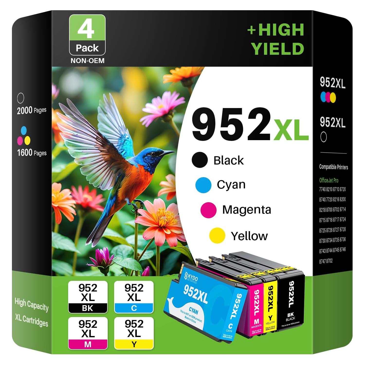 Cartuchos de Tinta Compatible Skydo 952XL - 4 Pack (Negro, Cian, Magenta, Amarillo)