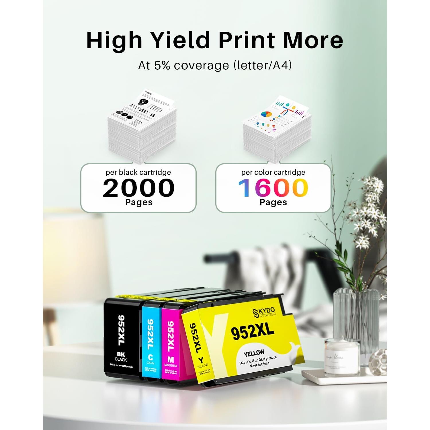 Cartuchos de Tinta Compatible Skydo 952XL - 4 Pack (Negro, Cian, Magenta, Amarillo)