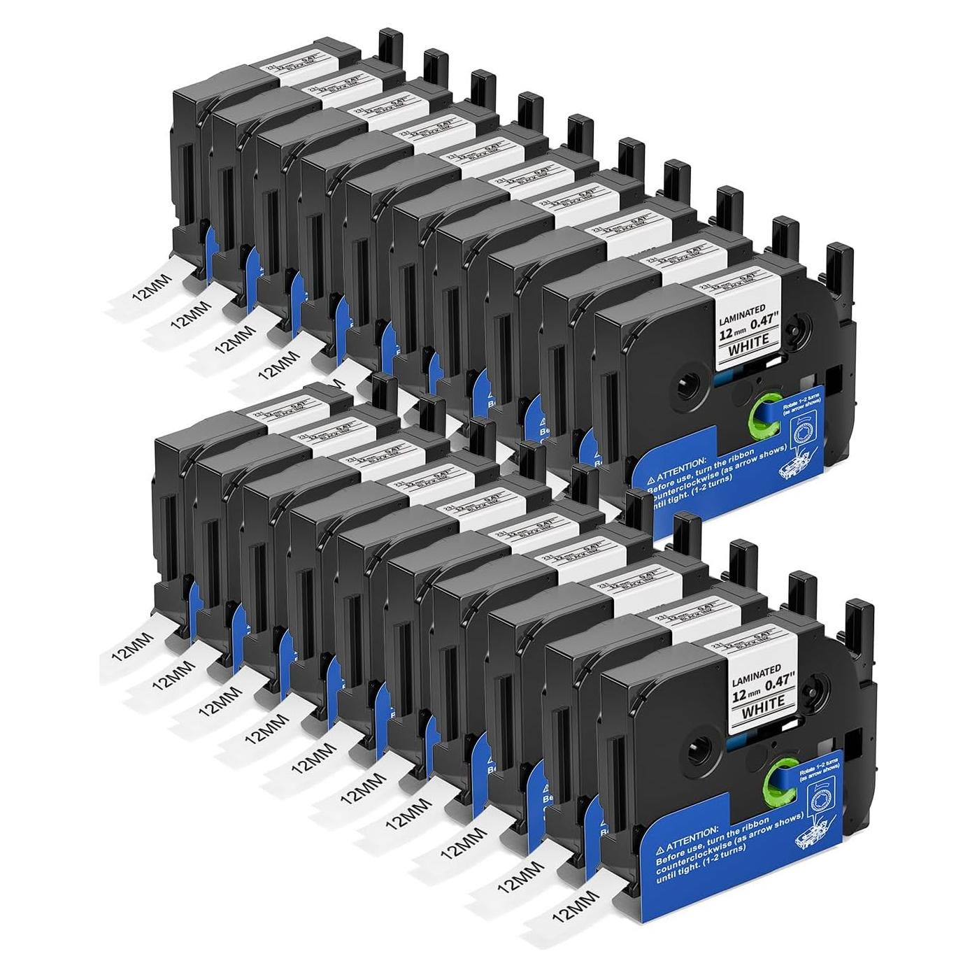 Cinta de Etiquetas COLORTY TZe-231 12mm Negro sobre Blanco - 20 Unidades