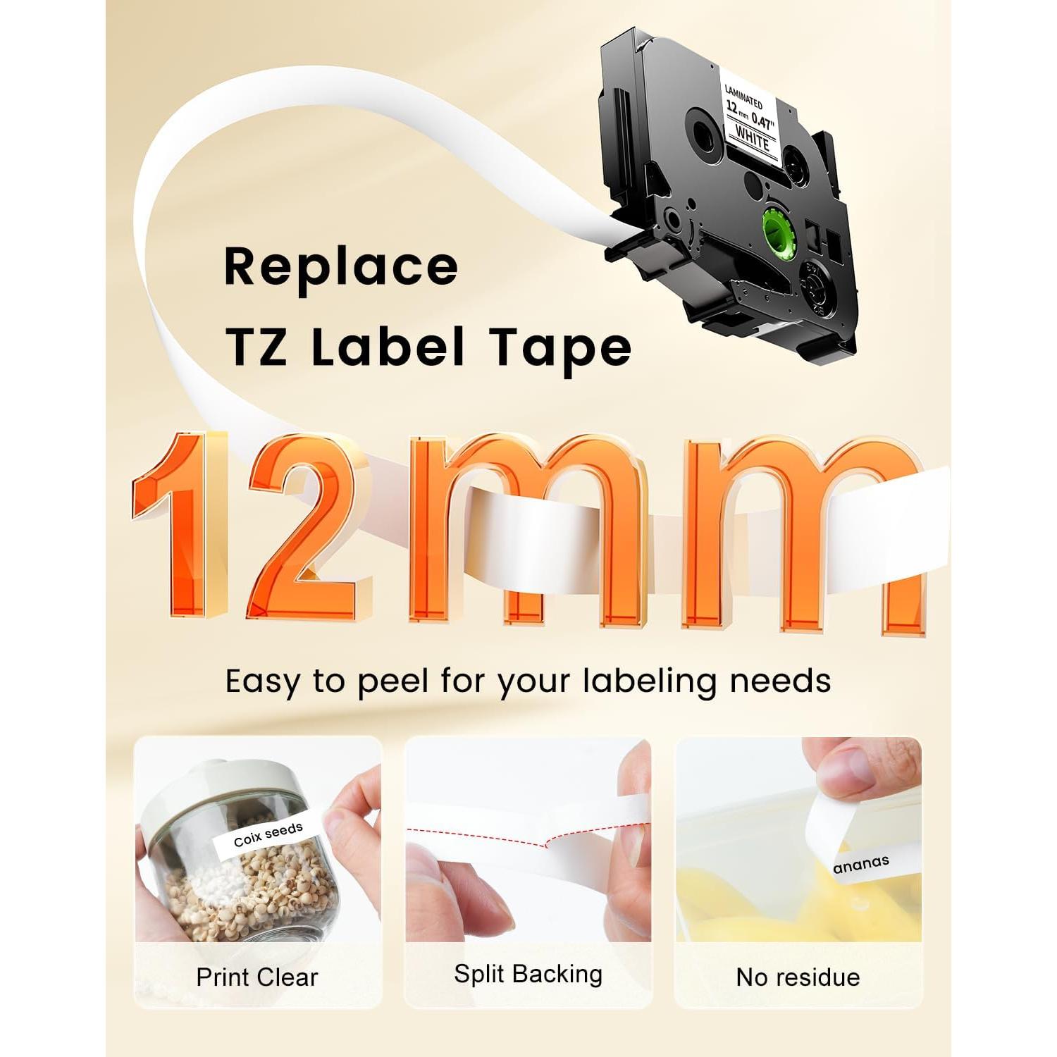 Cinta de Etiquetas COLORTY TZe-231 12mm Negro sobre Blanco - 20 Unidades