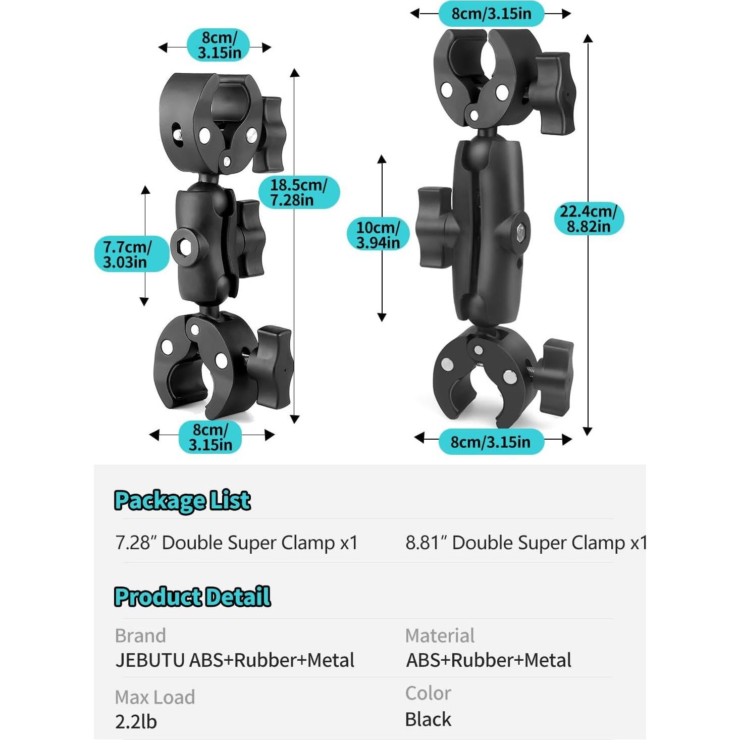 Soporte Doble Super Clamp JEBUTU 18.5cm y 22.5cm Ajustable