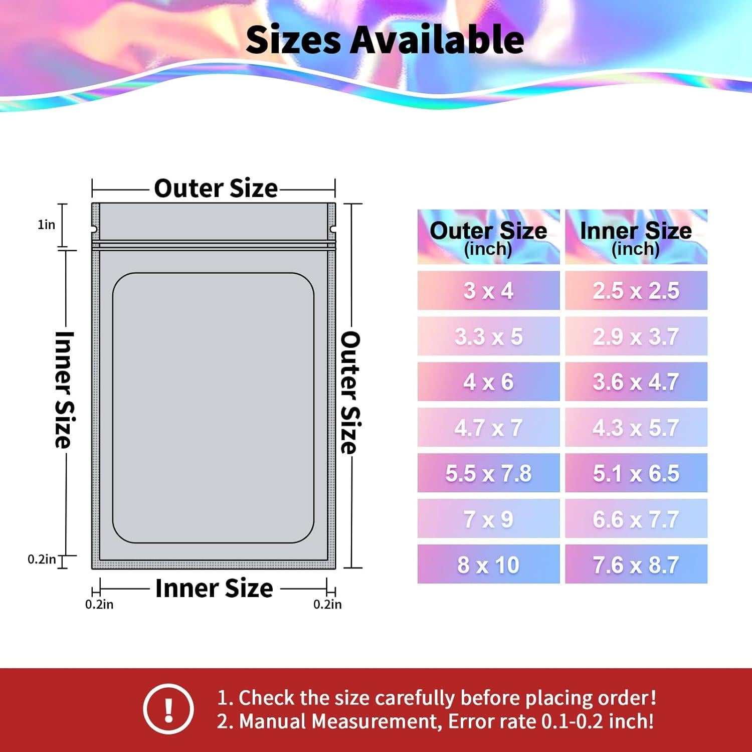 Paquete de 100 Bolsas Mylar NIKUY 7.11 x 10.16 cm Reutilizables