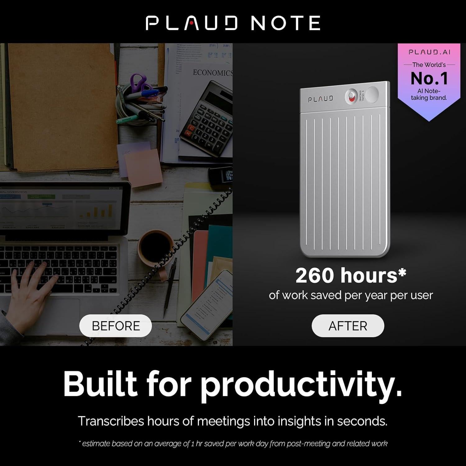 AI Voice Recorder, PLAUD Note Voice Recorder w/Case, App Control, Transcribe & Summarize with AI Technology, Support 112 Languages, 64GB Memory, Audio Recorder for Lectures, Meetings, Calls, Silver