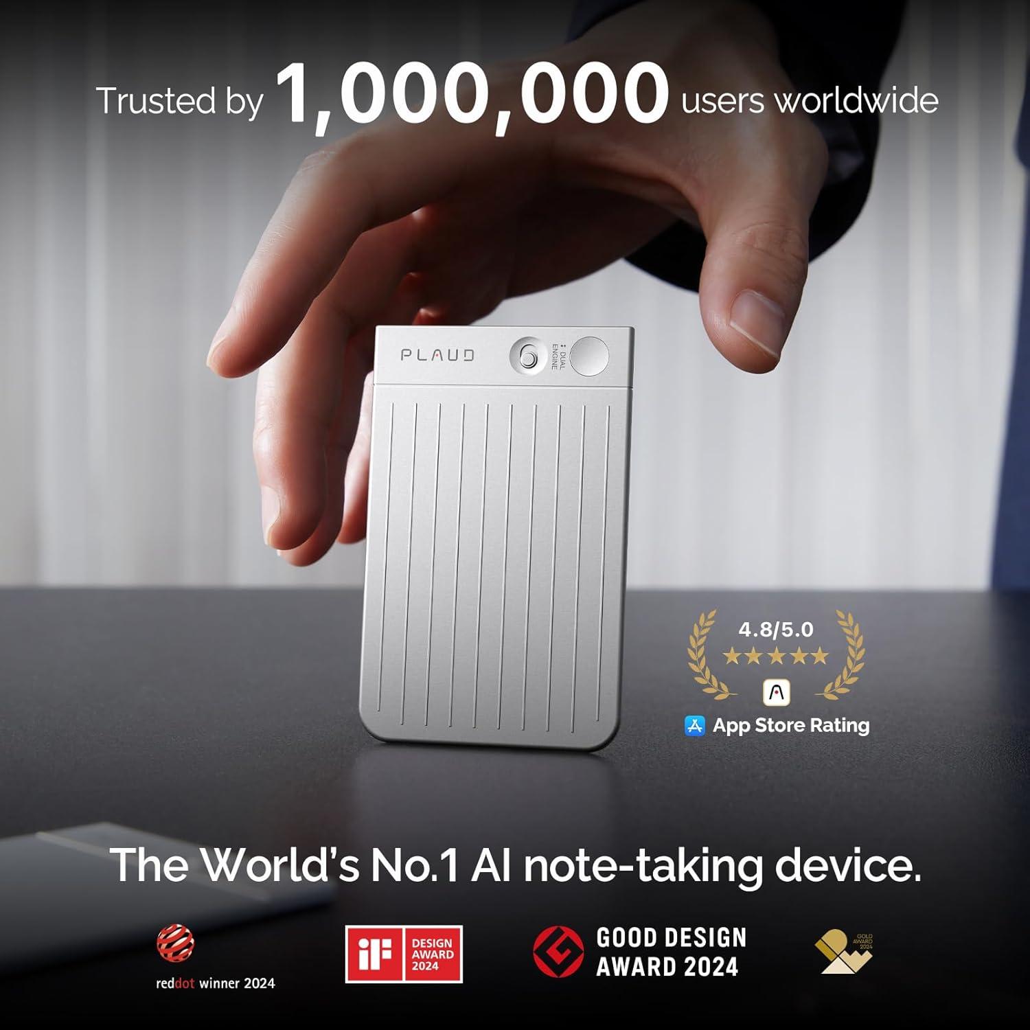 AI Voice Recorder, PLAUD Note Voice Recorder w/Case, App Control, Transcribe & Summarize with AI Technology, Support 112 Languages, 64GB Memory, Audio Recorder for Lectures, Meetings, Calls, Silver