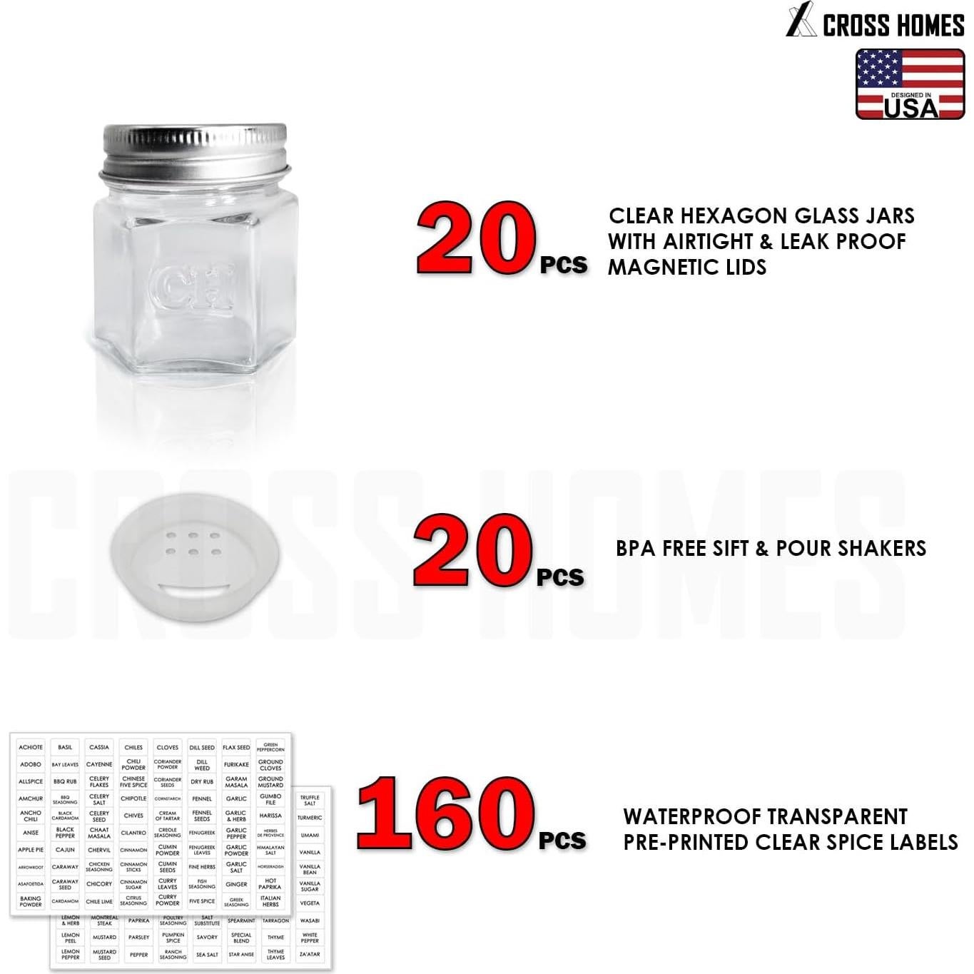 Juego de 20 Tarros Magnéticos de Especias Cross Homes 59ml