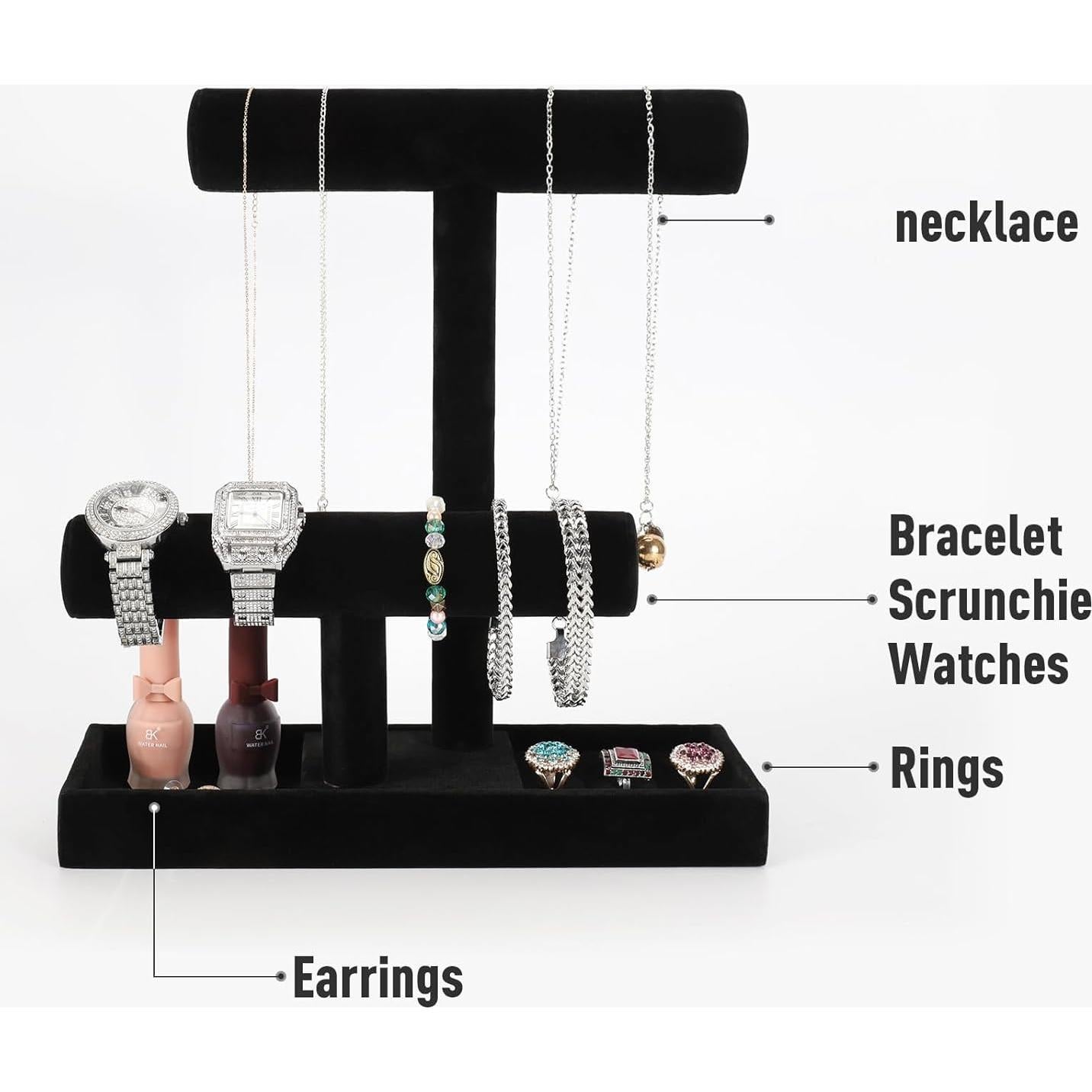 Soporte de Joyería ByKen Terciopelo Negro 2 Niveles
