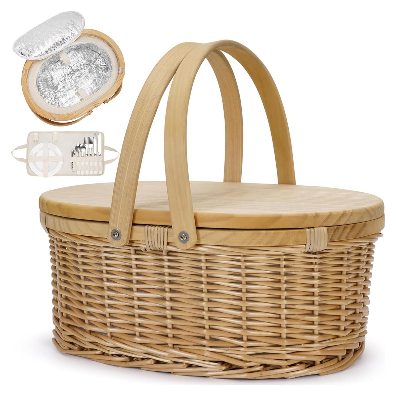 Cesta de Picnic de Mimbre WICKERLAND con Mesa y Enfriador