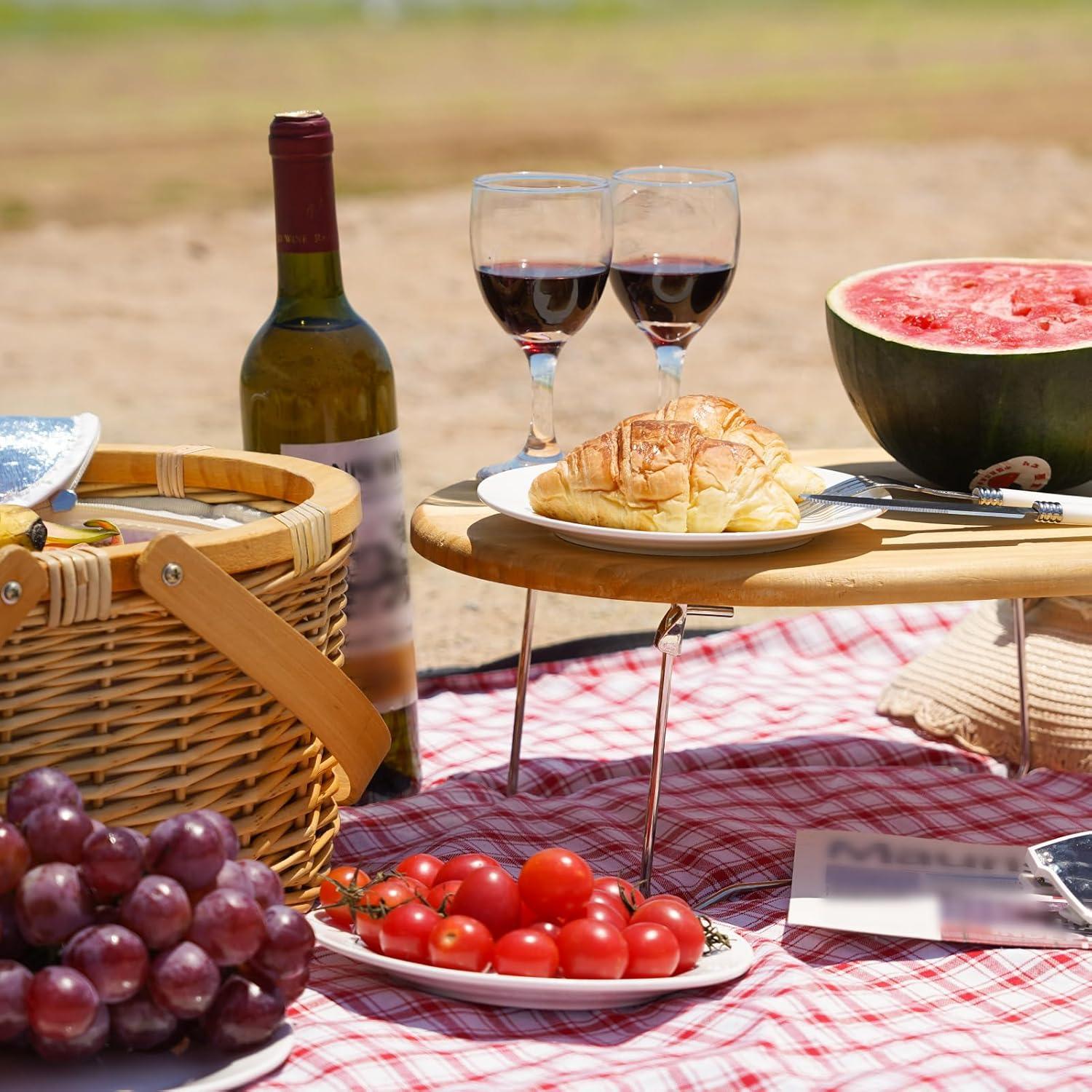 Cesta de Picnic de Mimbre WICKERLAND con Mesa y Enfriador