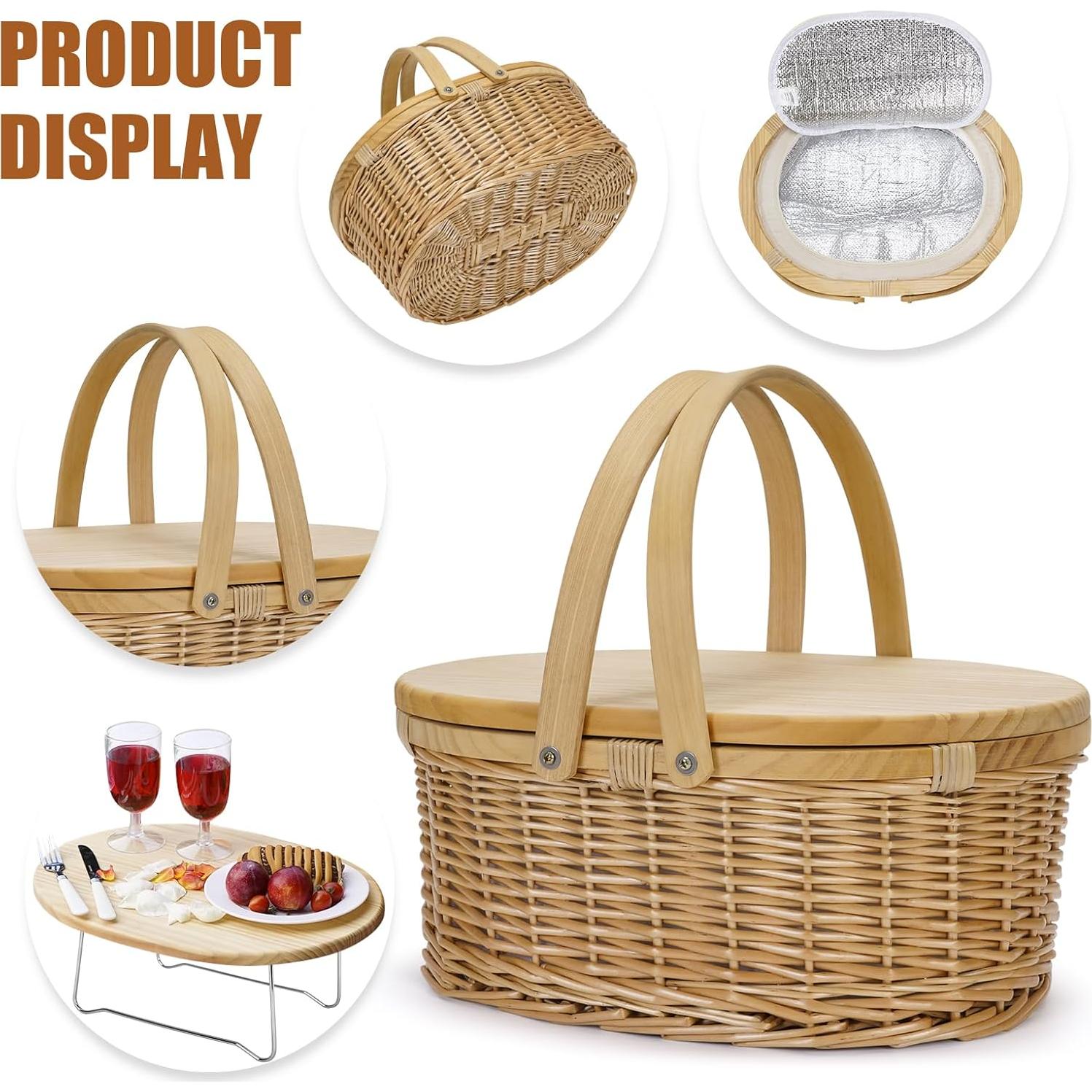 Cesta de Picnic de Mimbre WICKERLAND con Mesa y Enfriador