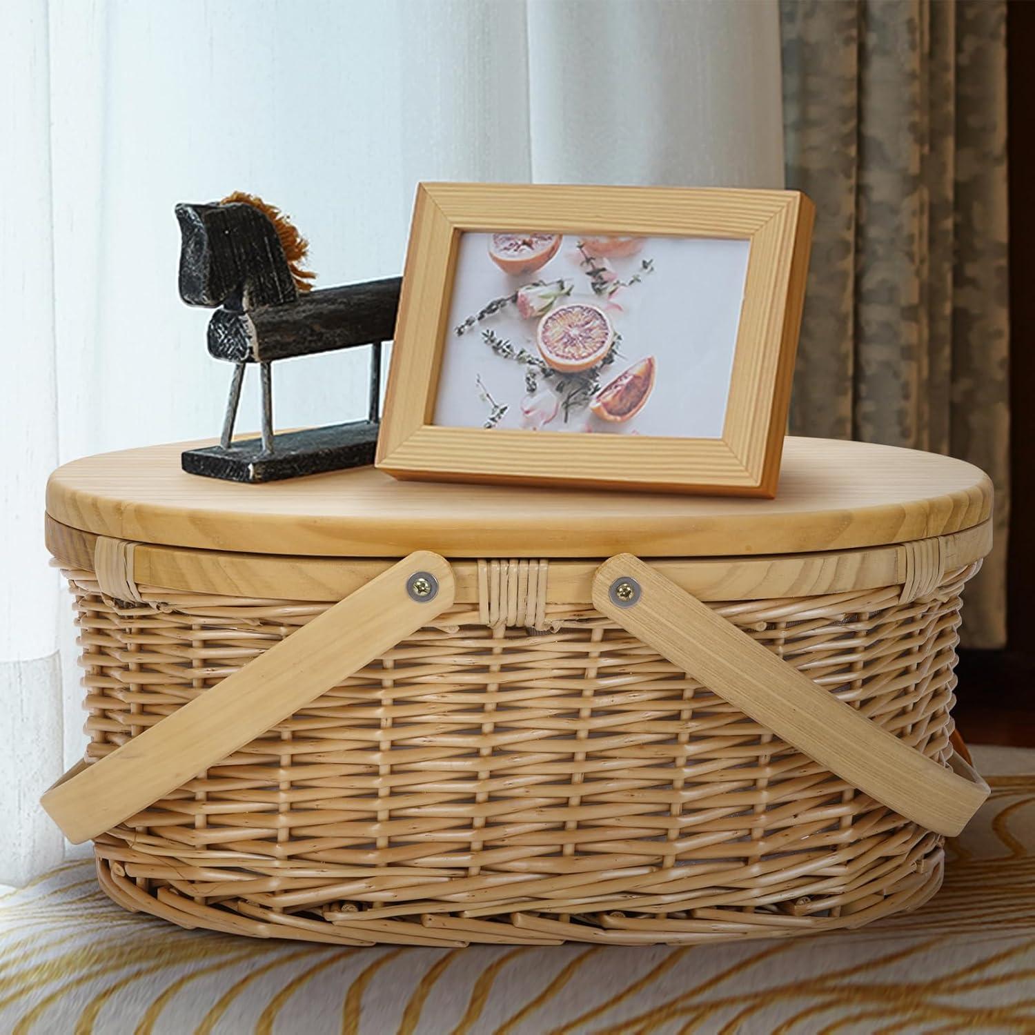 Cesta de Picnic de Mimbre WICKERLAND con Mesa y Enfriador