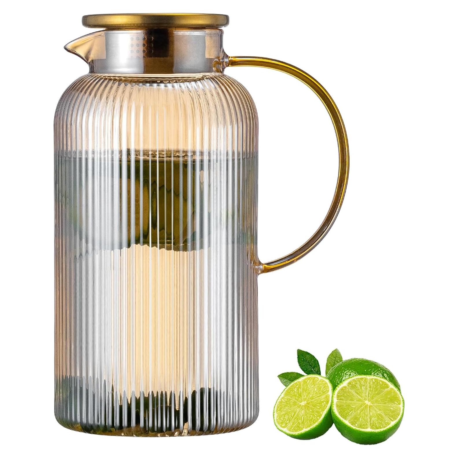 Jarra de Vidrio Buaic 2L con Tapa Acero Inoxidable Ámbar