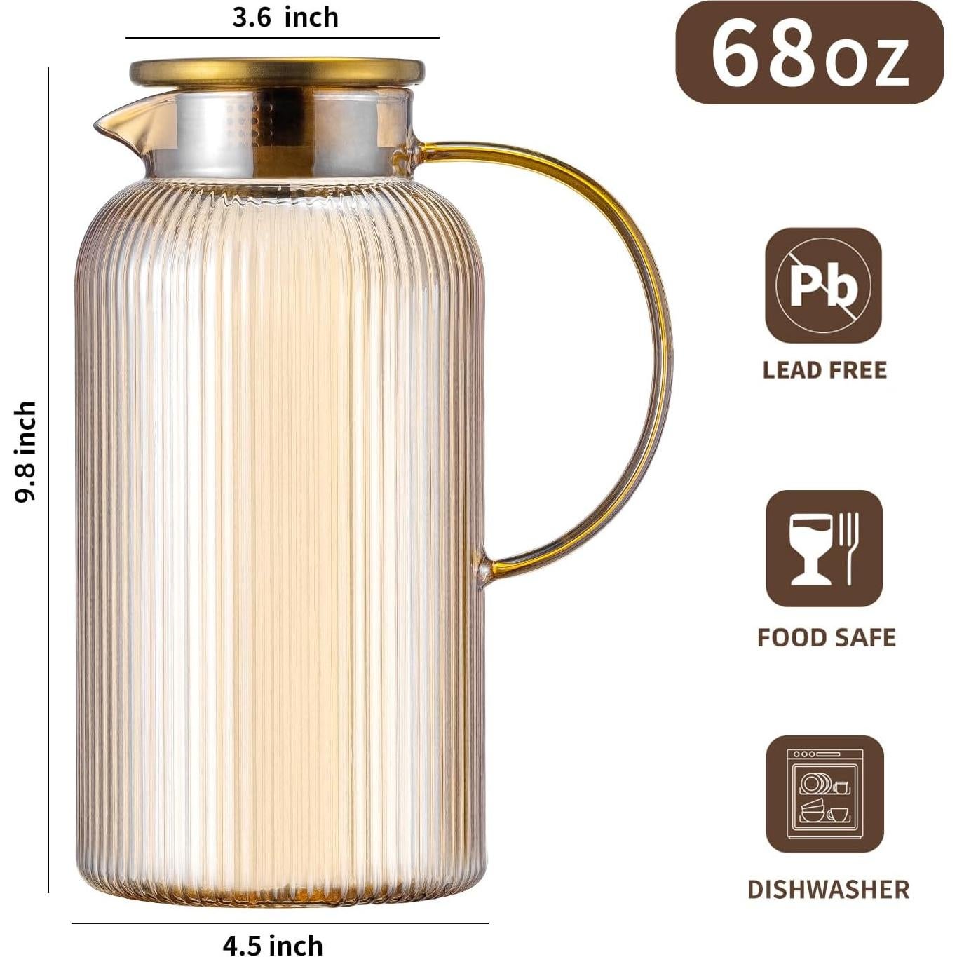 Jarra de Vidrio Buaic 2L con Tapa Acero Inoxidable Ámbar