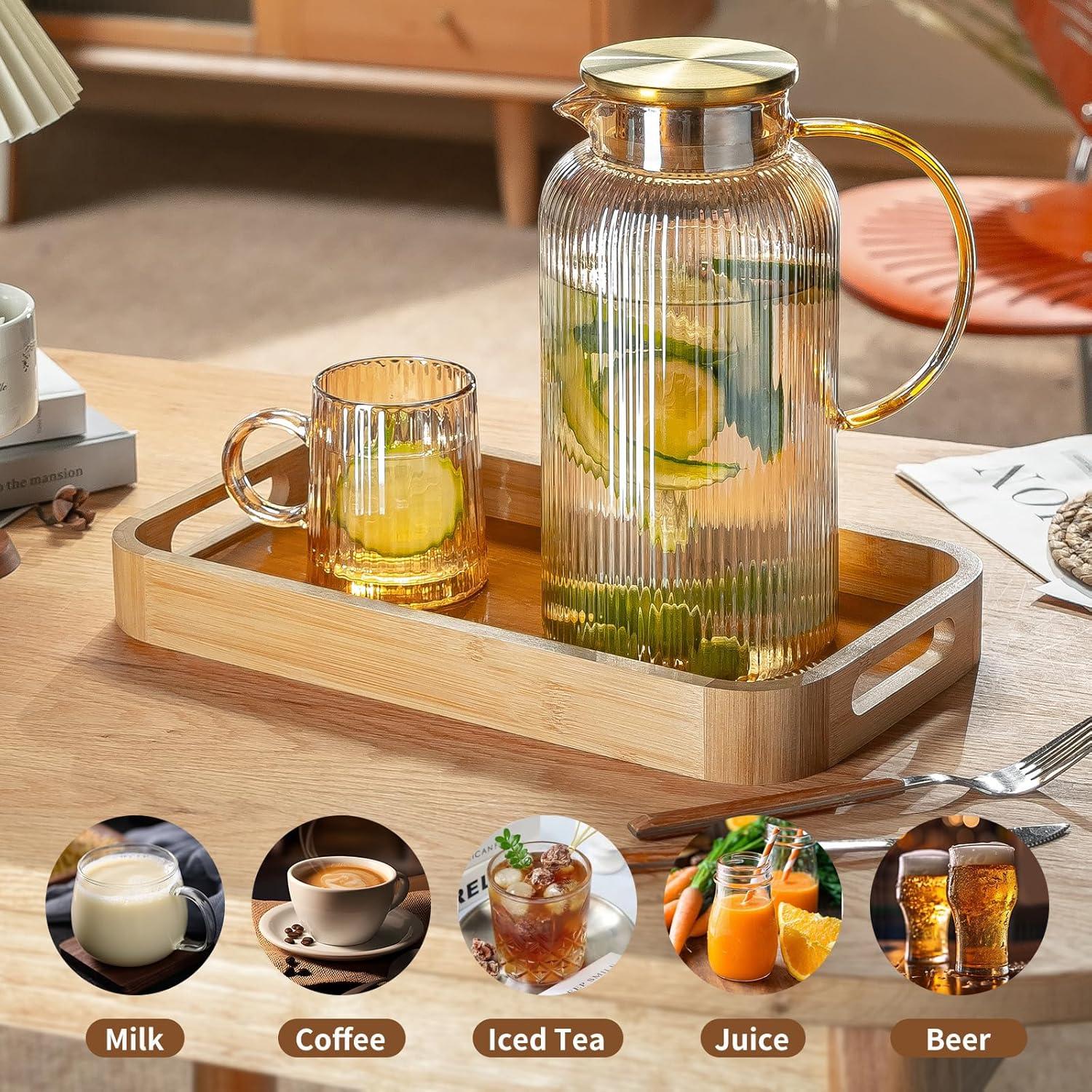 Jarra de Vidrio Buaic 2L con Tapa Acero Inoxidable Ámbar