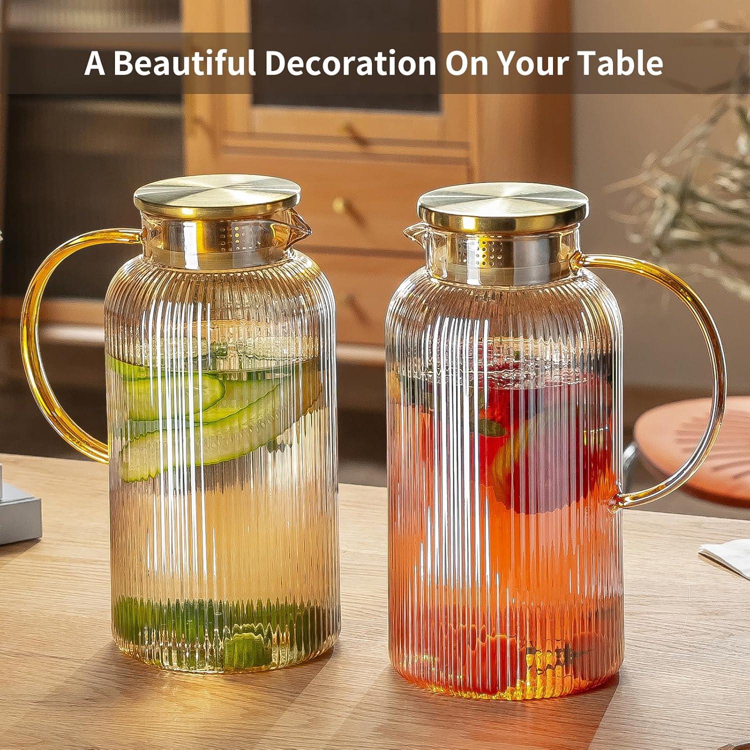 Jarra de Vidrio Buaic 2L con Tapa Acero Inoxidable Ámbar