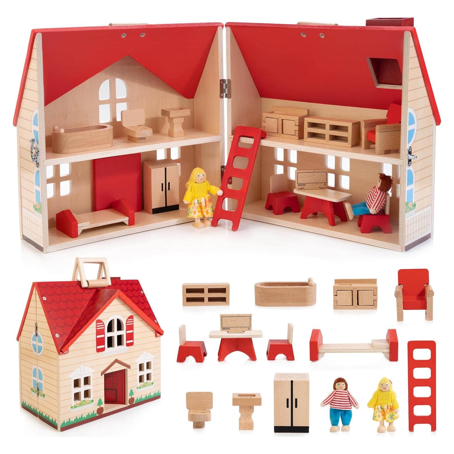 Casa de Muñecas de Madera Plegable ShenZhen 16 Piezas 30,99 cm