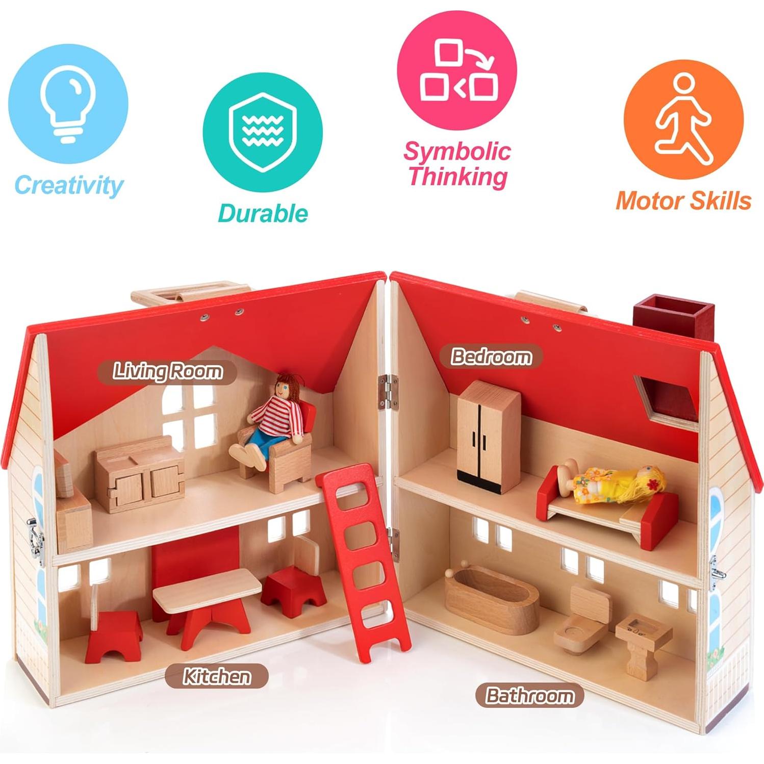 Casa de Muñecas de Madera Plegable ShenZhen 16 Piezas 30,99 cm