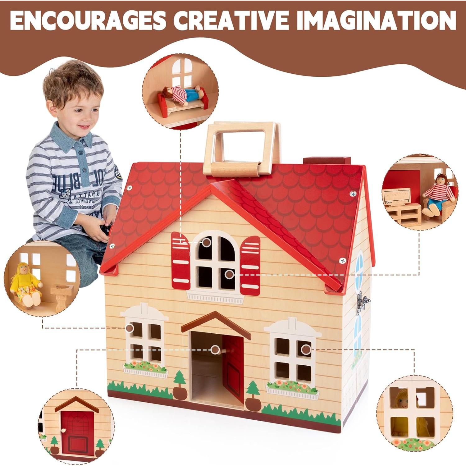 Casa de Muñecas de Madera Plegable ShenZhen 16 Piezas 30,99 cm