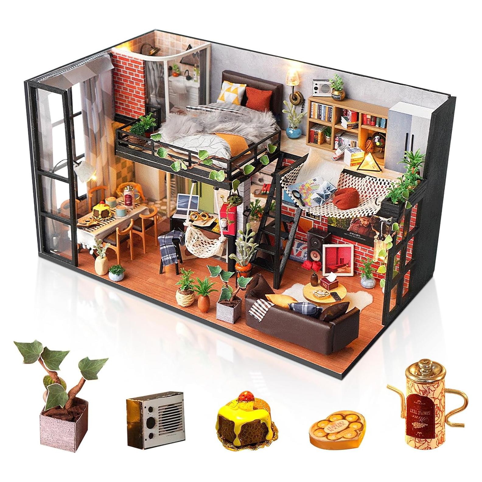 Kit Casa Miniatura DIY Pinyue Loft 1:24 con Muebles