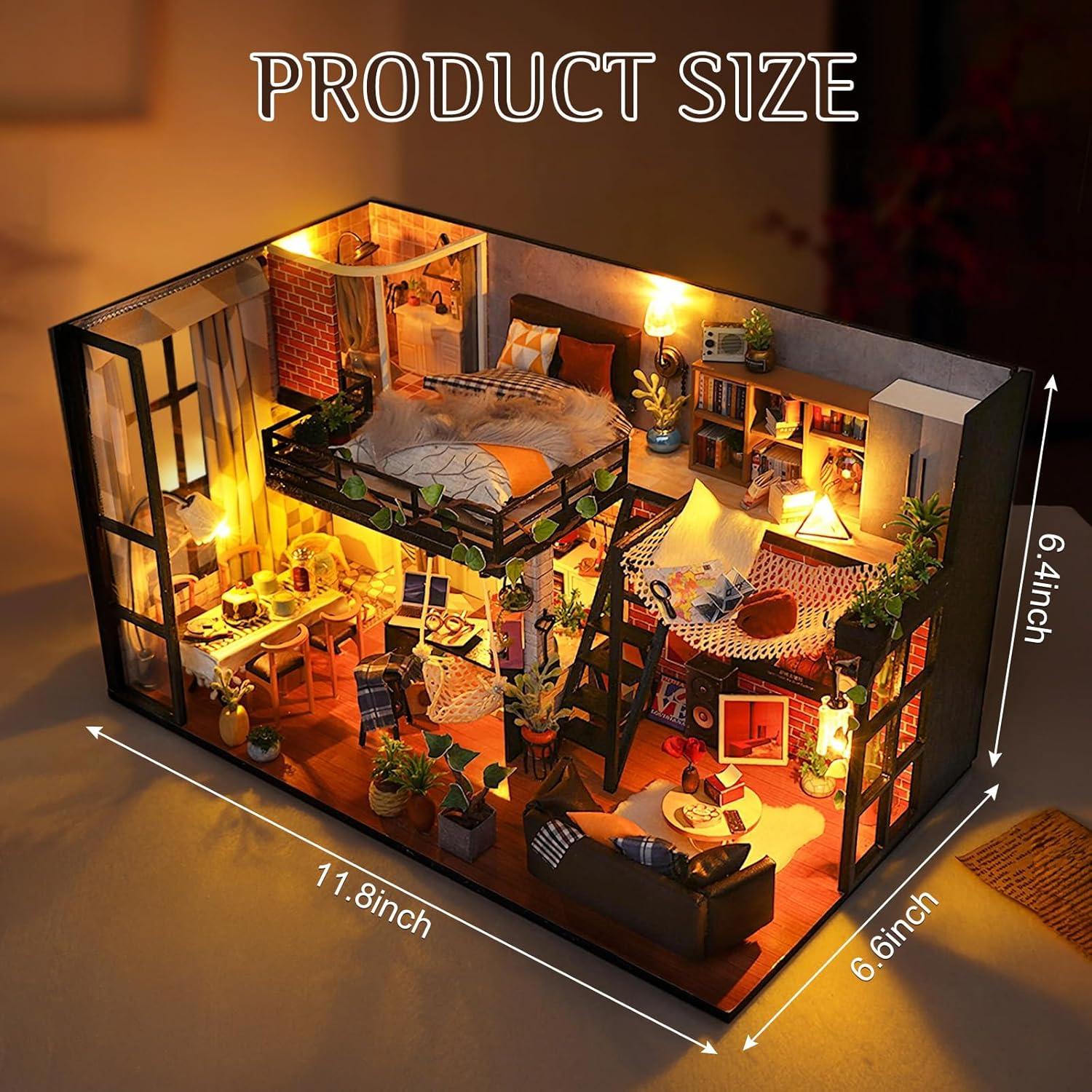 Kit Casa Miniatura DIY Pinyue Loft 1:24 con Muebles