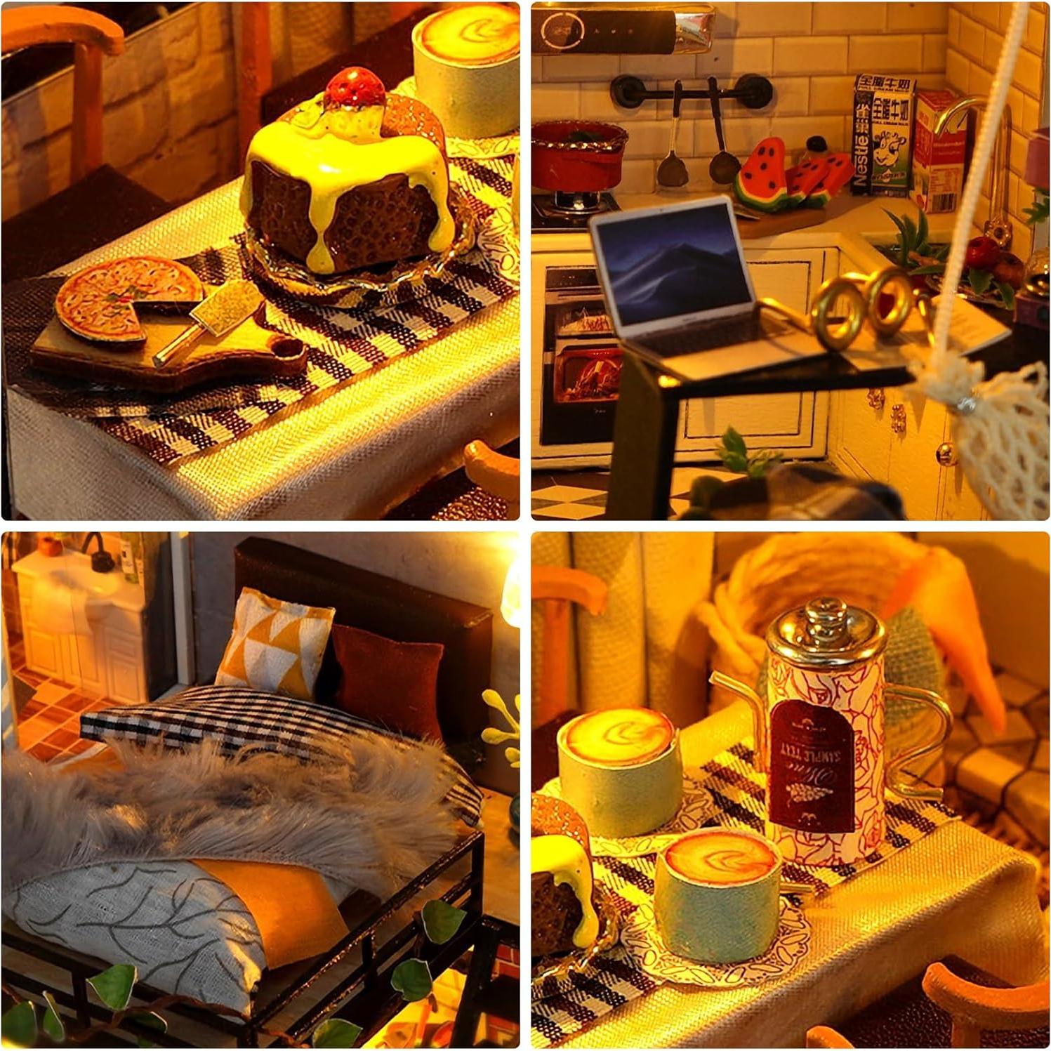 Kit Casa Miniatura DIY Pinyue Loft 1:24 con Muebles