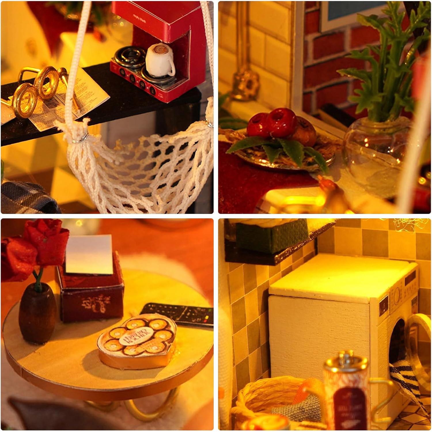 Kit Casa Miniatura DIY Pinyue Loft 1:24 con Muebles