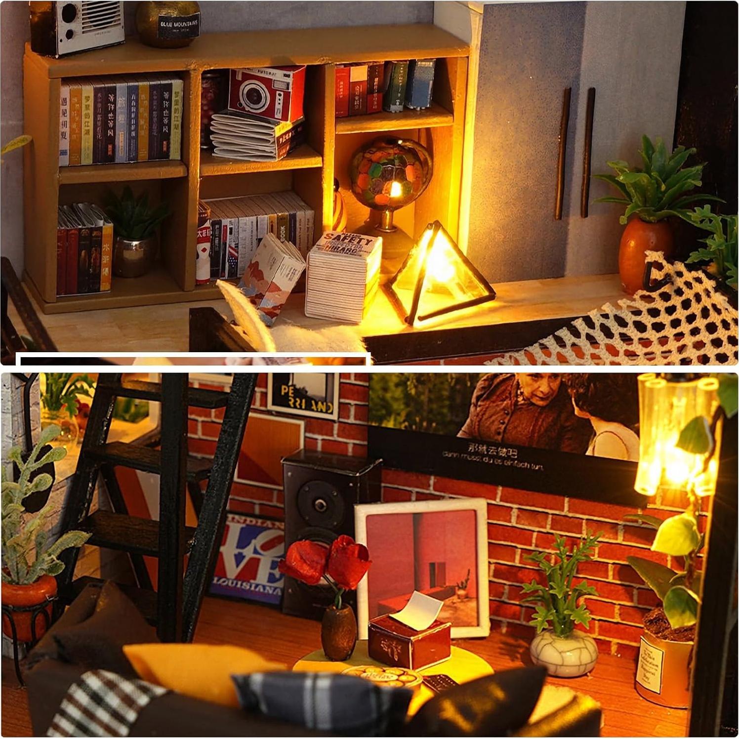Kit Casa Miniatura DIY Pinyue Loft 1:24 con Muebles