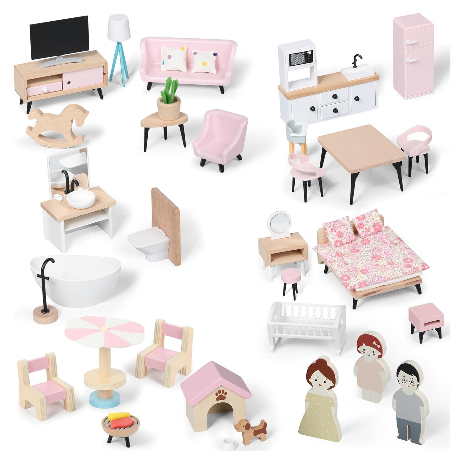 Juego de Muebles de Casa de Muñecas Pithfor 7 Habitaciones